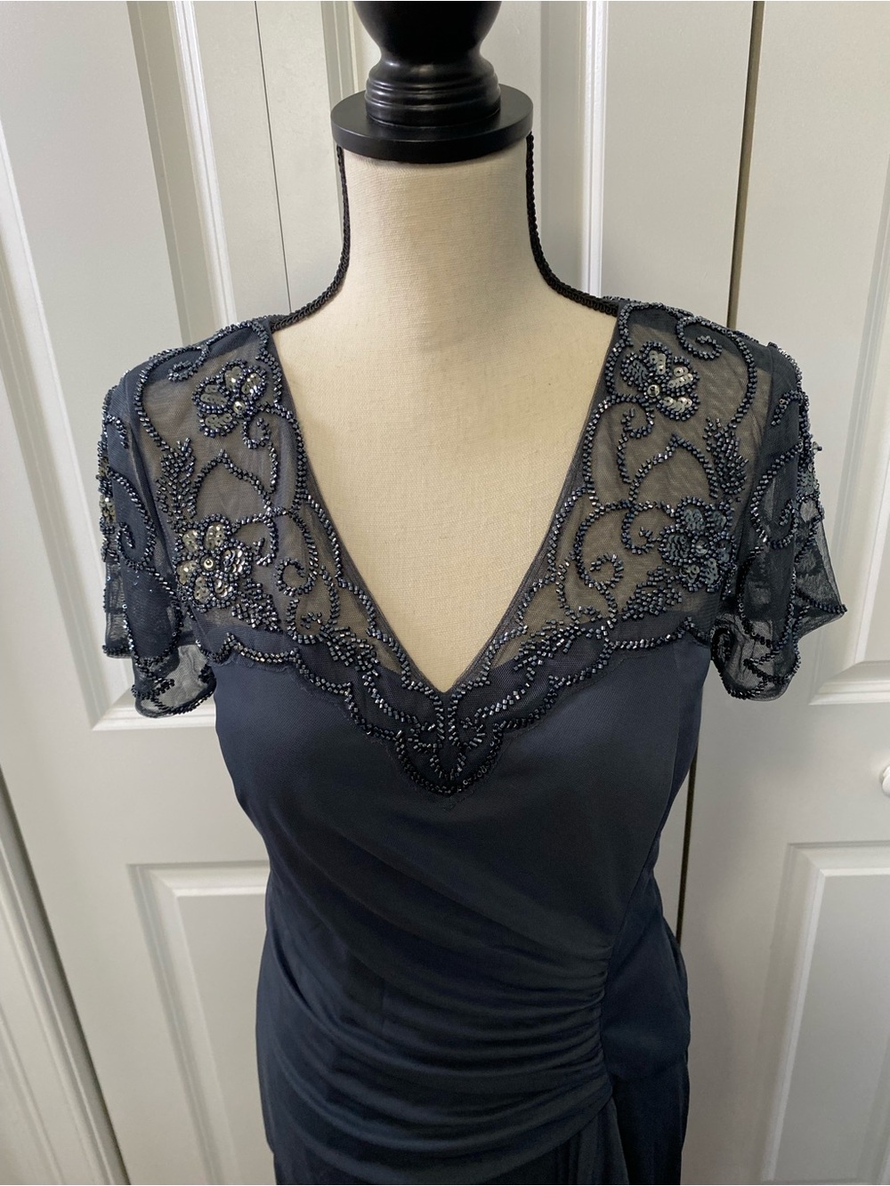 Xscape Beaded V-Neck Ruched Back Maxi Dress - Picture 4 of 10